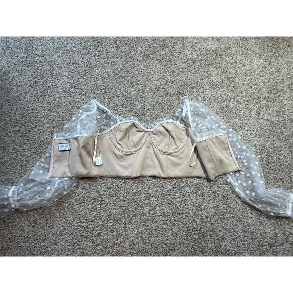 RNWY dressy shirt, cropped, Corset top, translucent sleeves, Size Large - Picture 9 of 9